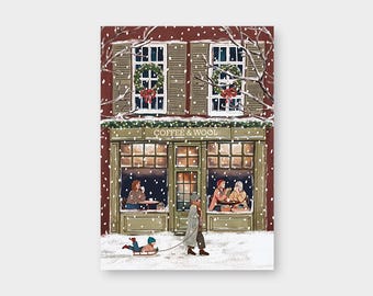 Postkarte "Coffee & Wool" DIN A6 / PK_83 / Wollladen / Weihnachten / Winter / Nostalgie