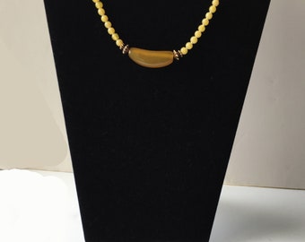 Yellow Necklace with Mustard Color Quarter Moon Agate Focal. One-of-a-Kind