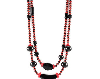 Red and Black Optical Kinetic Striking Necklace. One of a Kind