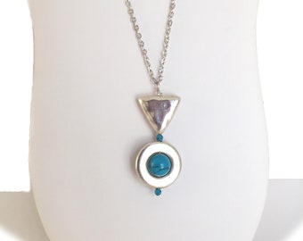 Silver and Teal Handmade Pendant with Vintage Beads. One-of-a-Kind.
