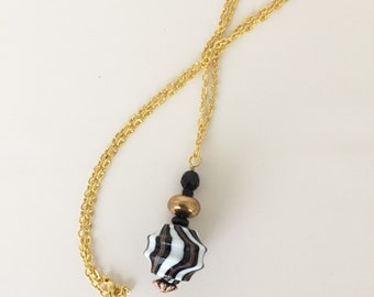Black, White, Copper, Kinetic, Handmade Pendant on Gold Chain.