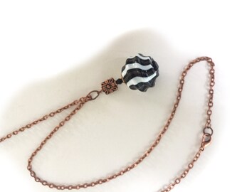 Black, White, Copper Indian Kinetic, Handmade Pendant on Copper Chain