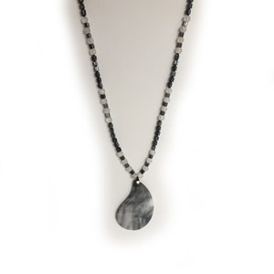 Gray, White, Free Form Leaf Shape Jasper Pendant on Handmade Chain. One-of-a-Kind image 4