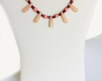 Bib Necklace:  Peach Quartz Teardrops, Garnets, and Vintage Coral Beads. One-of-a-Kind