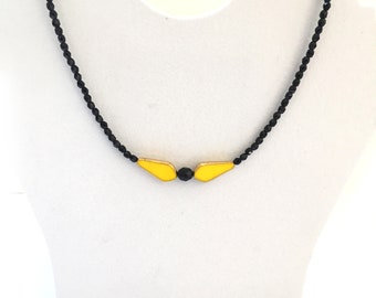 Vintage Yellow Art Deco Bead Necklace with Black Bead Chain