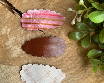 Fall snap clips - scalloped snap clips | snaps | Fall snap clips | Fall faux leather | baby girl