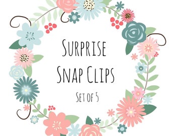 Surprise Snap Clips(5)- snap clips | faux leather| glitter |patterned faux leather | snaps | hair accessory | baby girl | toddler girl |hair