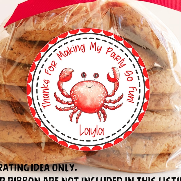 Red Crab Under The Sea Birthday Favor Sticker, Crab Birthday Favor Label, Crab Birthday Party Decorations