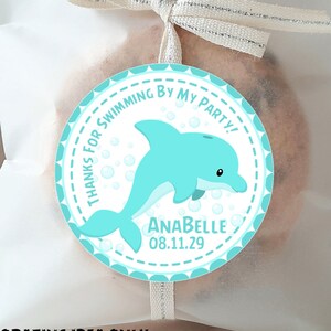 Turquoise Dolphin Under The Sea Birthday Party Stickers, Dolphin Birthday Favors, Dolphin Baby Shower Stickers