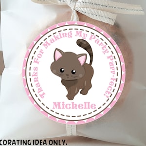 Cat Birthday Party Sticker Labels, Cat Party Stickers, Cat Party Decorations
