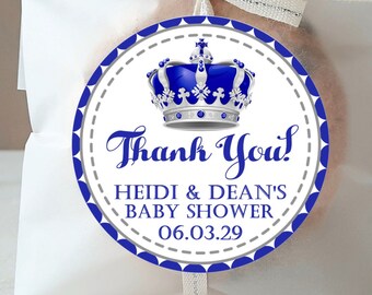 Prince Baby Shower Favor Tag, Prince Baby Shower Favor Sticker, Prince Baby Shower Decor, Blue & Silver Prince Baby Shower Favor Tag