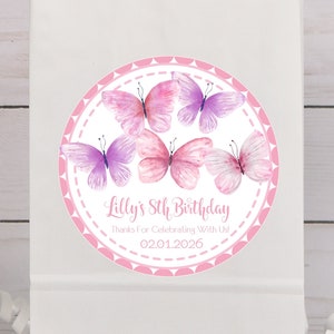 Pink Butterfly Baby Shower Favor Stickers or Favor Tags, Butterfly Baby Shower Favors