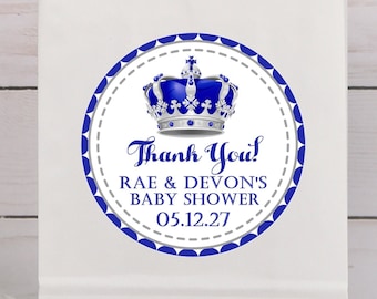 Prince Baby Shower Favor Tag, Prince Baby Shower Favor Sticker, Prince Baby Shower Decor, Blue & Silver Prince Baby Shower Favor Tag