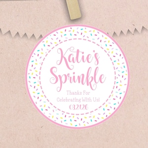 Girls Baby Sprinkle Stickers or Favor Tags, Pink Baby Sprinke Favor Tags For Girls