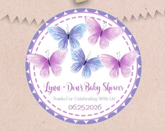 Lavender Butterfly Baby Shower Favor Stickers or Favor Tags, Butterfly Baby Shower Favors