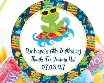 Beach Party Stickers or Favor Tags, Beach Birthday Party Decorations, Beach Birthday Party Sticker