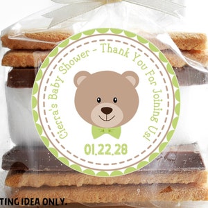 Boys Green And White Bow Tie Teddy Bear Baby Shower Sticker Favor Labels