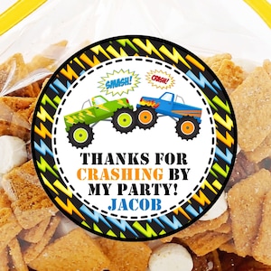 Monster Truck Birthday Party Stickers or Favor Tags, Monster Truck Birthday Party Decorations