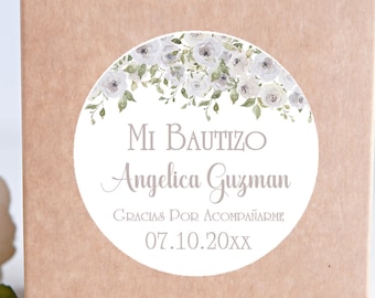 Gender Neutral Floral Spanish Baptism Favor Tag, Spanish Baptism Stickers