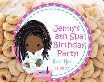 Spa Birthday Party Stickers or Favor Tags, Spa Birthday Decorations, Spa Favor Tags, Spa Party Stickers