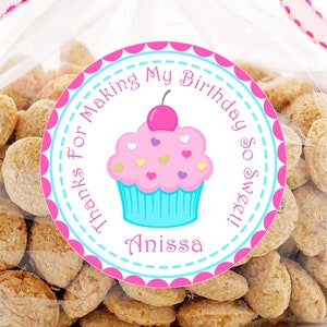 Cupcake Birthday Favor Sticker, Cupcake Birthday Favor Label, Cupcake Birthday Party Decorations