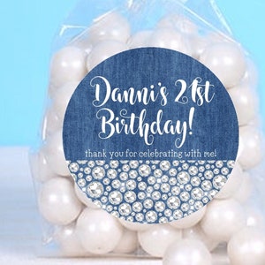 Denim & Diamonds Birthday Party Stickers or Favor Tags, Denim And Diamonds Decorations, Denim And Diamonds Birthday Party Favor Tags