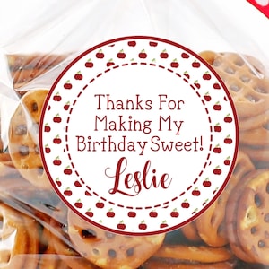 Cherry Birthday Party Stickers or Favor Tags, Cherry Birthday Decorations, Cherry Birthday Party Favor Tags