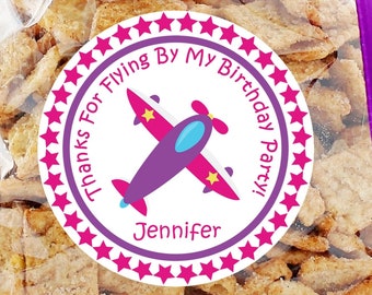 Airplane Birthday Favor Sticker, Pink And Purple Airplane Birthday Favor Label, Girls Airplane Birthday Party Decorations