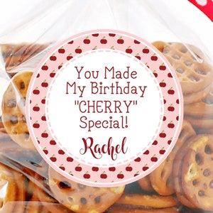 Cherry Birthday Party Stickers or Favor Tags, Cherry Birthday Decorations, Cherry Birthday Party Favor Tags
