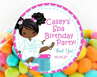 Spa Birthday Party Stickers or Favor Tags, Spa Birthday Decorations, Spa Favor Tags, Spa Party Stickers