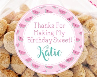 Watermelon Birthday Party Stickers or Favor Tags, Watermelon Birthday Decorations, Watermelon Birthday Favor Tags For Girls