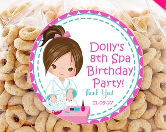 Spa Birthday Party Stickers or Favor Tags, Spa Birthday Decorations, Spa Favor Tags, Spa Party Stickers