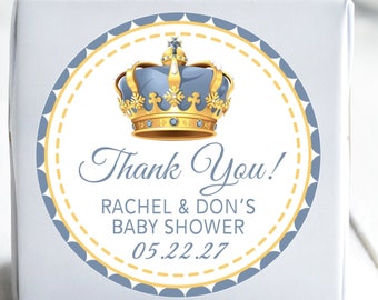 Pastel Blue And Gold Prince Baby Shower Favor Tags, Prince Baby Shower Favor Sticker, Prince Baby Shower Decor