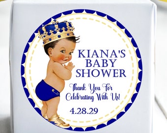 Blue & Gold Prince Baby Shower Stickers, Prince Baby Shower Favor Tags