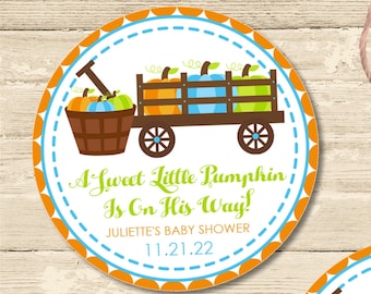 Boys Fall Pumpkin Baby Shower Favor Stickers or Favor Tags, Boys Fall Pumpkin Baby Shower Favors For Boys
