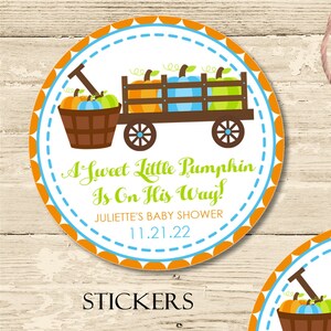 Boys Fall Pumpkin Baby Shower Favor Stickers or Favor Tags, Boys Fall Pumpkin Baby Shower Favors For Boys