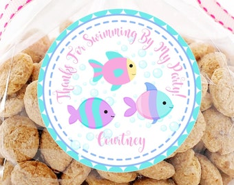 Girls Pastel Under The Sea Birthday Party Stickers, Fish Stickers For Birthday, Under The Sea Baby Shower Stickers For Girls