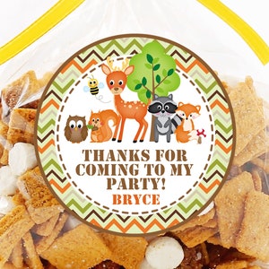 Woodlands Birthday Party Stickers or Favor Tags, Woodlands Birthday Party Decorations, Woodlands Party Favors