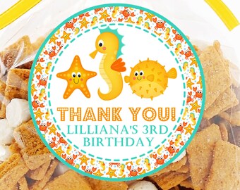 Under The Sea Birthday Party Stickers or Favor Tags, Sea Creatures Birthday Party Decorations, Under The Sea Party Favors