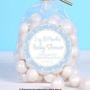 Boys Blue Winter Snowflake Baby Shower Stickers or Favor Tags, Snowflake Baby Shower Decorations, Winter Wonderland Baby Shower Supplies