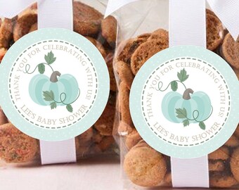Boys Blue Fall Pumpkin Baby Shower Favor Stickers or Favor Tags, Fall Pumpkin Baby Shower Favors For Boys