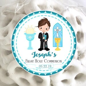 Boys First Holy Communion Favor Tags or Sticker Labels, Boys Communion Stickers, Boys Communion Labels