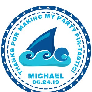 Shark Birthday Party Stickers, Shark Birthday Decorations, Shark Party Favors