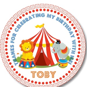 Circus Birthday Party Stickers, Circus Party Sticker Favors