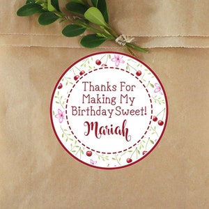 Cherry Birthday Party Stickers or Favor Tags, Cherry Birthday Decorations, Cherry Birthday Party Favor Tags