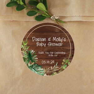 Gender Neutral Tropical Leaf Baby Shower Favor Stickers or Favor Tags, Tropical Leaf Baby Shower Favors