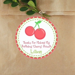 Cherry Birthday Favor Sticker, Cherry Birthday Favor Label, Cherry Birthday Party Decorations