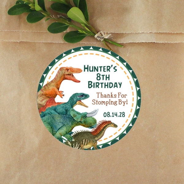 Dinosaur Birthday Party Stickers or Favor Tags, Dinosaur Party Favor Tags, Dinosaur Party Favors, Dinosaur Birthday Stickers