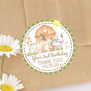 Gender Neutral Barnyard Farm Birthday Party Stickers, Farm Animals Party Favor Tags, Pastel Barnyard Birthday Party Stickers