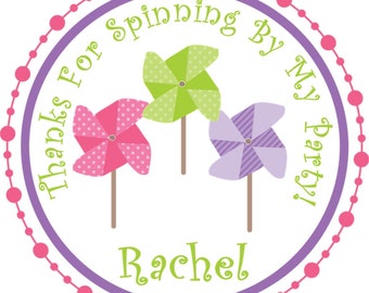 Pinwheel Birthday Party Sticker Labels, Pinwheel Party Stickers, Pinwheel Party Decorations